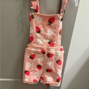 Strawberry Print Pink Overalls for Kids
